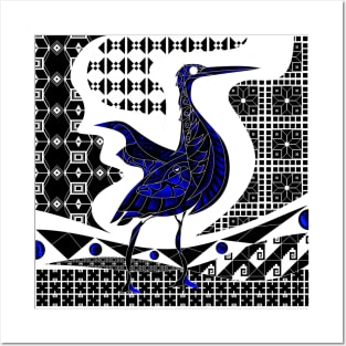 talavera egret bird ecopop in tribal wallpaper of porcelain arts Posters and Art